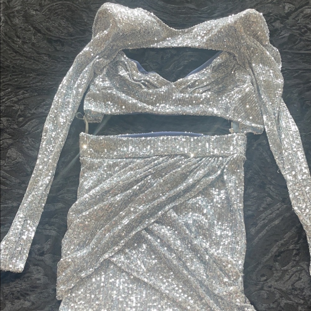 Medium Size Silver Sequin Skirt Set from PoshbyV